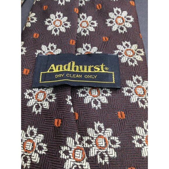 Vintage Andhurst Floral Patterned Brown Tie 100% Polyester Made in USA - Picture 4 of 8